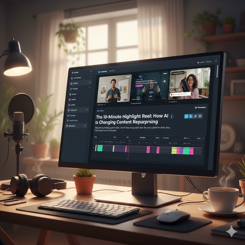 AI-generated highlight reel timeline showing automated clip selection from longer content